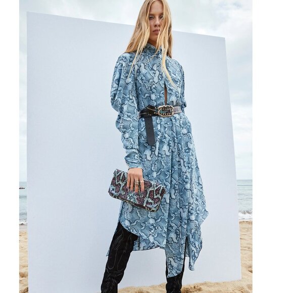 Zadig & Voltaire Roy Asymmetric Snake Print Silk Dress in Bleu - Picture 1 of 12